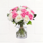 PINK & WHITE ROSES IN A VASE